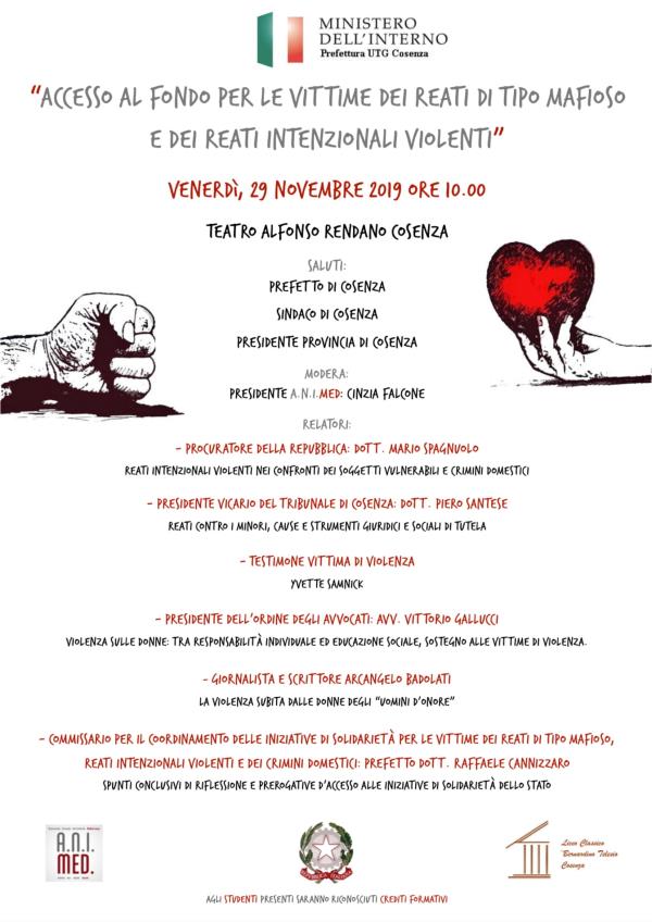 Venerdì a Cosenza convegno su “Accesso al Fondo per le vittime dei reati di tipo mafioso”